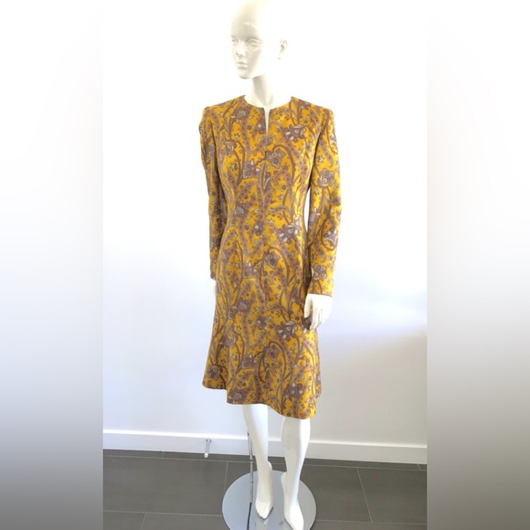 Beautiful Vintage 1980s 1990s David Hayes Floral Dress Front Zipper & Scarf - Picture 3 of 16